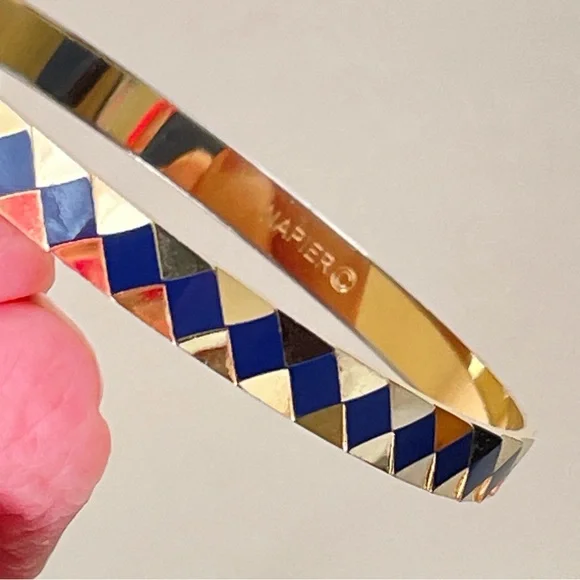 Napier Gold Tone and Blue Enamel Bangle Bracelet - Picture 5 of 8